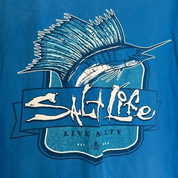 Salt Life Bright‎ Blue T-Shirt 2xl with Marlon - Picture 3 of 4